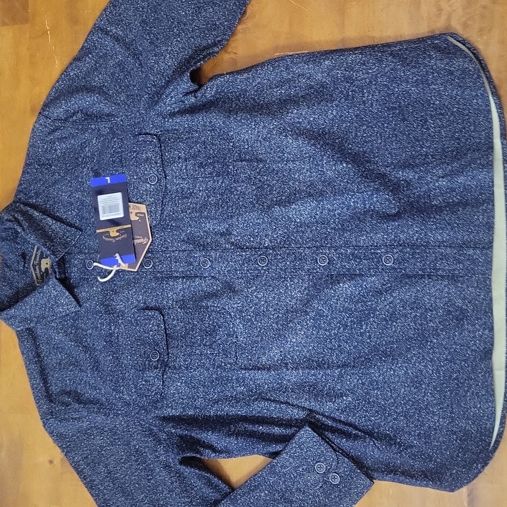 Freedom Foundry Cotton Navy Heather Button Up Shirt/ Size Large/NWT
